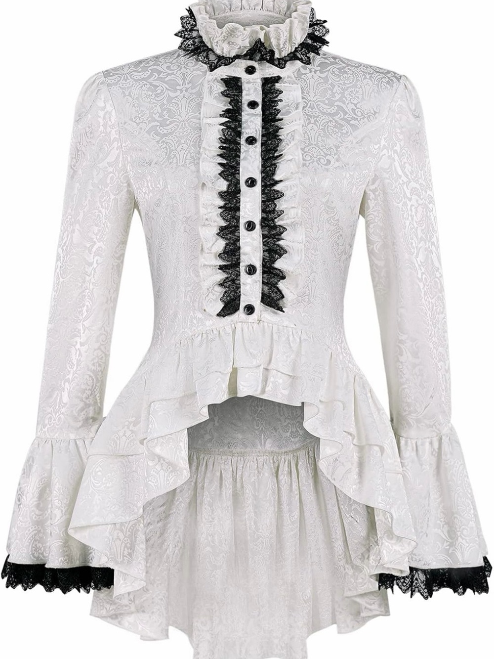 Women's Medieval Gothic Shirt Long Sleeve Victorian Blouse Vintage Lotus Ruffle